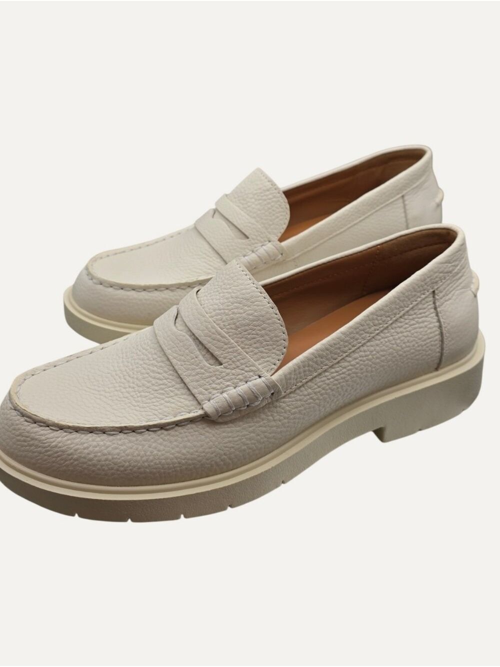 Geox Spherica EC1 Beige Leather Penny Loafers EU 39.5 US 9.5 NWOT